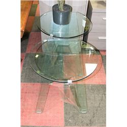 PAIR OF ROUND ALL GLASS END TABLES