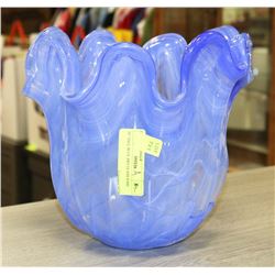 10" TALL BLUE ART GLASS VASE