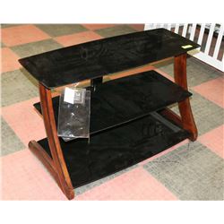 NEW 3 TIER WOOD AND TINTED GLASS TV STAND