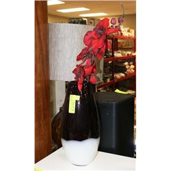 PURPLE & WHITE 12" TALL VASE W/ RED ORCHID