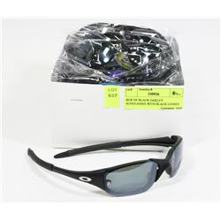 BOX OF BLACK OAKLEY STYLE SUNGLASSES W/BLACK LENSES