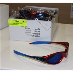 BOX OF OAKLEY STYLED RED & BLUE SUNGLASSES