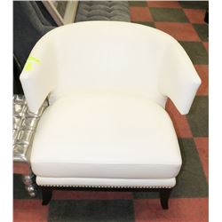 OFF WHITE LEATHER STYLE STUDDED CHAIR. 31"X29"X31"