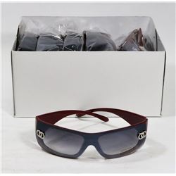BOX OF CHANEL STYLED RED FRAMED SUNGLASSES WITH