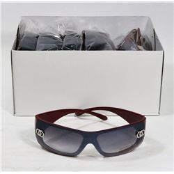 BOX OF CHANEL STYLED RED FRAMED SUNGLASSES WITH