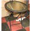 Image 1 : FOLDING WICKER AND GLASS BISTRO STYLE TABLE.