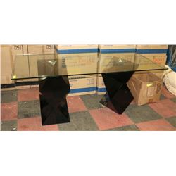 NEW GLASS AND GLOSS BLACK PEDESTAL KITCHEN TABLE