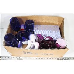BOX OF SHOWHOME DECOR INCLUDING GLASSES AND MORE.