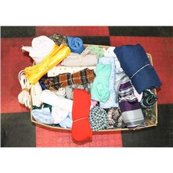 LOT OF ASSORTED FABRIC, PATTERNS, SCISSORS FOR