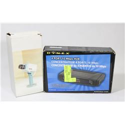 DYNEX 4 PORT 10 MBPS HUB WITH DECOY CAMERA.