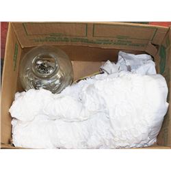 BOX W/ SHOWHOME SHOWER CURTAINS, VASE, ETC