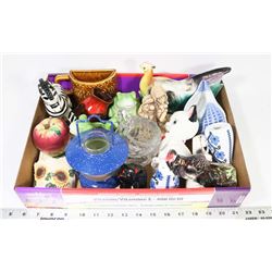 LOT OF 21 ASST VINTAGE POTTERY, GLASSWARE, CRYSTAL