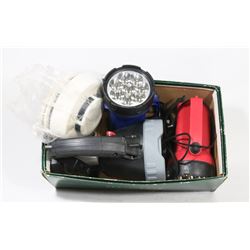 RECHARGABLE LANTERN & TWO 6VOLT LED FLASHLIGHTS.