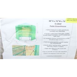 6 SIDED GREENHOUSE WITH SHELVES, HEX PATIO STYLE