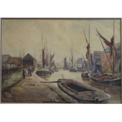 DAVIS, Frederick, Act., 1850-1895. “Harbour View”. Aquarelle, signée et datée “1891”.