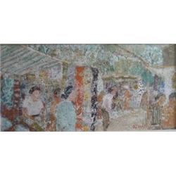 TOPPI, Bernardino, 1936- . “Marché d’Étoffes”. Huile sur panneau, signée. Signée et titrée verso. Éc