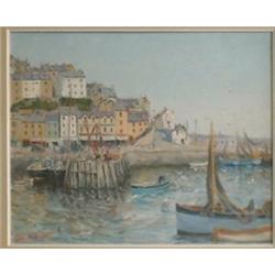 KNIGHT, Ernest. “Overgang, Brizham, Devon”. Huile sur toile, signée.