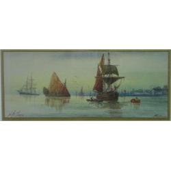 BETTS, Ida, 1871-1951. “On the Thames “et/and” Lowering Sails”. Aquarelles, signées et titrées, une 