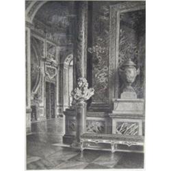 MARTIN, Léon. “Interior room in Versailles”. Fusain, signé et daté “1908”.