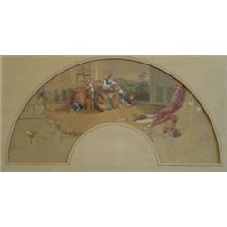 École européenne 19e S./19th C. European School. “Playful Children”. Aquarelle.