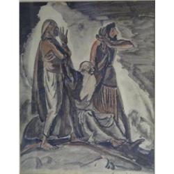 ROBINSON, Boardman, 1876-1952. “Hands of Moses”. Mélange, signé et daté “18”.