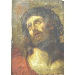 École italienne 17e S./17th C. Italian School. “Head of Christ crowned with Thorns”.