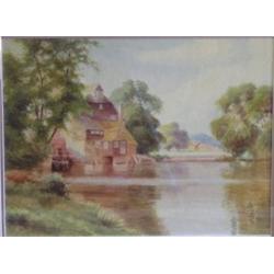 ROWE, Sidney Grant, 1861-1928. “View of the Mill from the Riverbank”.