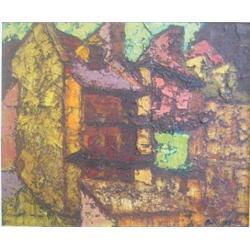 ROUSSEAU, Albert, 1908-1982. “Coin du Vieux Québec”. Huile sur panneau, signée.