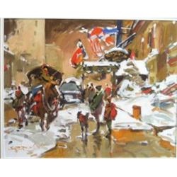 BRUNONI, Serge, 1938- . “Devant le Ritz”. Huile sur toile, signée. Titrée verso.