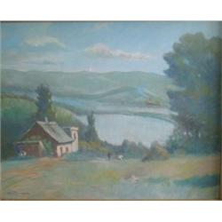 POIRIER, Narcisse, 1883-1983. “Le Lac Ste-Adèle”. Huile sur toile, signée. Titrée verso.