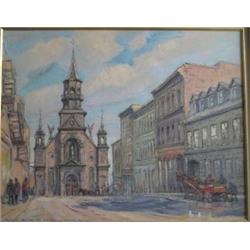 SCHEPANSKY, Wladimir, 1895- . “Rue Bonsecours, Montréal”. Huile sur toile, signée.