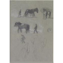 WALKER, Horatio, R.C.A., 1858-1938. “Study of a Tree” et/and “Horse and Farmer Sketches”.