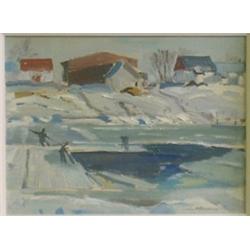 BOUCHARD, Lorne Holland, R.C.A., 1913-1978. “Ice Cutters, St. Hyacinthe, Quebec”.