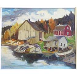 TREMBLAY, Louis, 1949- . “La Ferme en automne”. Huile sur toile, signée.
