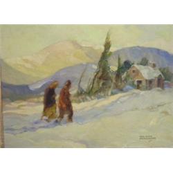 PERRIGARD, Hal Ross, A.R.C.A., 1891-1960. “Homeward”. Huile sur panneau, signée.