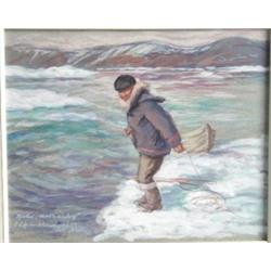 NOEH, Anna, 1926- . “Ipelee, Baffin Island”. Huile sur panneau, signée et titrée.