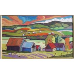 PROVOST, Yvon, 1935- . “Baie St. Paul”. Huile sur toile, signée. Titrée verso.