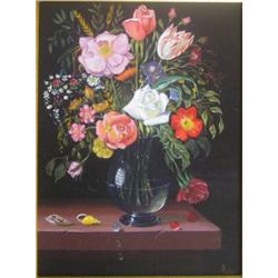 FABLO, Serge Ventadour, 1938- . “Nature Morte”. Huile sur panneau, signée.