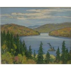 PFEIFFER, Gordon Edward, 1899-1983. “Laurentian Lake”. Huile sur panneau, signée.