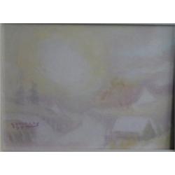 GINGRAS, Gilles, 1932- . “Campagne”. Huile sur toile, signée. Signée et titrée verso.