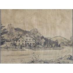 GARSIDE, Thomas Hilton, A.R.C.A., 1906-1980. “Country Home near Piedmont, Quebec”. Dessin, signé. Da