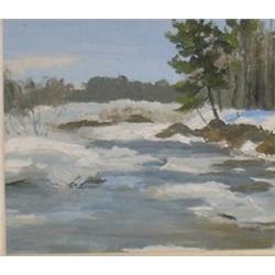 DE LALL, Oscar, R.C.A., 1903-1971. “Laurentian River”. Huile sur panneau, signée.