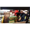 Image 2 : BOX OF VARIOUS ESTATE ORGANIZES NEW GYM BAG AND COLLECTIBLE TINS ETC