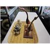 Image 1 : WICKER BASKET AND TWO WOOD BIRDS AND THREE CERAMIC BIRDS