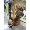 Image 1 : TWO CANDLESTANDS AND WICKER BASKET