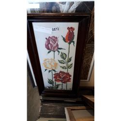 CROSS STITCH FRAMED PICTURE OF FLOWERS