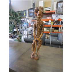 WOOD CARVED MAN WITH WALKING STICK