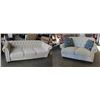 Image 1 : BRAND NEW BEIGE MODERN TUFTED SOFA AND LOVESEAT WITH NAILHEAD ACCENT, RETAIL $2499