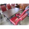 Image 1 : RESTAUARANT TABLE WITH CAST IRON BASE AND 4 RED LEATHER DINING CHAIRS