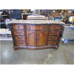 NEW ASHLEY ORNATELY CARVED FAUX STONE SERVING CABINET, FLOOR MODEL RETAIL $2499